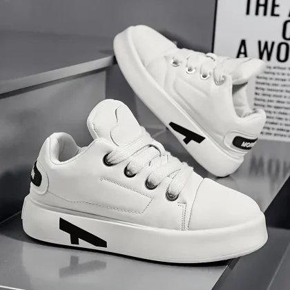 Men's Casual Sneakers - Black & White Platform Skate Shoes