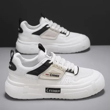 Men's Lightweight Platform Low-Top Sneakers - Cushioned PU Insole