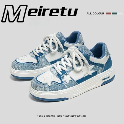 Men's Denim-like Sneakers - Retro Streetwear Shoes with 3D Stars