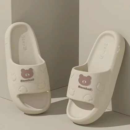 Unisex Cute Bear Slippers - EVA Material, Non-Slip Thick Sole for Indoor