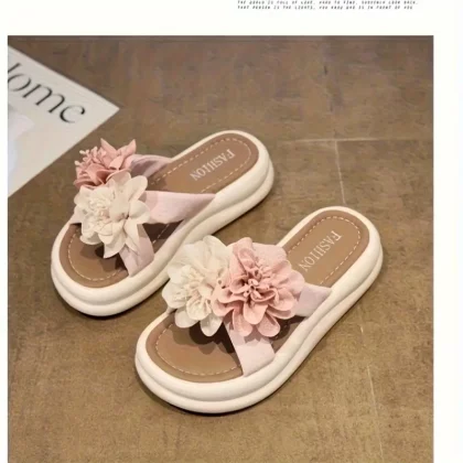 2025 Summer Women'S Thick Sole Flower Sandals - Mid Heel