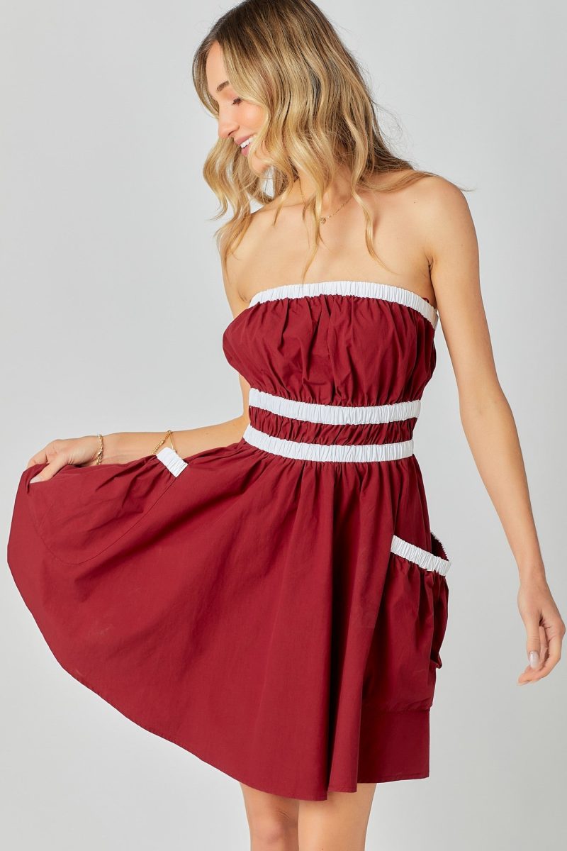 Contrast Gathered Over Sized Pocket Tube Dress - Image 4