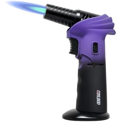 Butane Torch Lighter, 0-90??Rotating Angle Butane Lighter, Refillable Kitchen Torch with Safety Lock (Purple and Black)