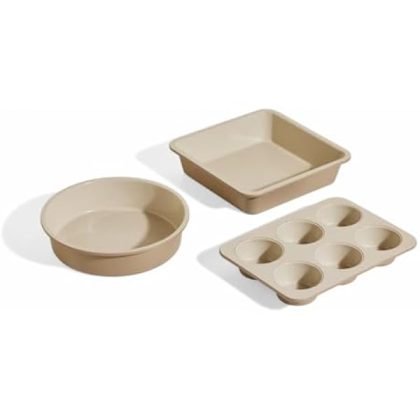 Wonder Oven Baker??s Kit ?C 3-Piece Toxin-Free Ceramic Nonstick Bakeware Set (8?? Round, 8?? Square, 6-Cup Muffin Pan) - Oven-Safe up to 450??F - Steam