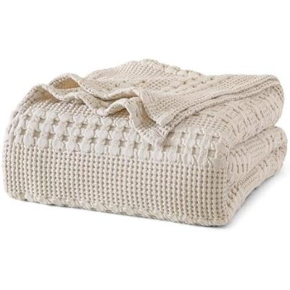 Sponsored Ad - PHF 100% Cotton Waffle Weave Blanket Queen Size, Soft Lightweight Breathable Cozy Summer Blankets for Bed, ...
