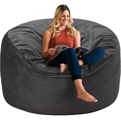 Bean Bag Chair 3Ft Luxurious Velvet Ultra Soft Fur with High Rebound Memory Foam Bean Bag Chairs for Adults Plush Lazy Sofa with Fluffy Removable Sponge 3' (Grey)