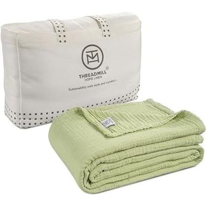 Sponsored Ad - Threadmill Muslin Blanket for Twin Size Beds4-Layer Gauze Cotton Throw | Soft, Breathable, and Lightweigh...