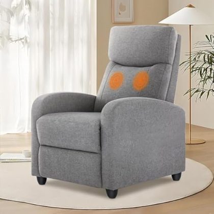 Recliner Chair for Adults, Massage Reclining Chair for Living Room, Adjustable Home Theater Seating Single Sofa with Padded Seat Backrest and Footrest, Linen, Grey