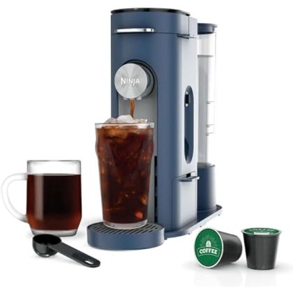 Pods & Grounds Single-Serve Coffee Maker, K-Cup Pod Compatible, 56-oz. Reservoir, 6-oz. Cup to 24-oz. Travel Mug Brew Sizes, Iced Coffee Maker, Navy, PB041NV