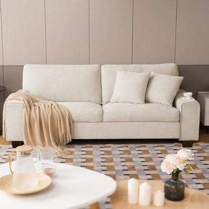 Modern Loveseat Sofa for Living Room,Chenille Recliner, Removable Cover, Spring Cushions, Solid Wood Frame, Easy Assembly for Small Spaces (88.58inch，Beige)
