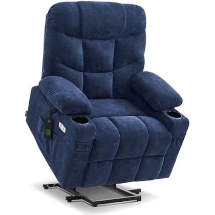 Power Lift Recliner Chair with Extended Footrest for Elderly People, Fabric 7287 (Navy Blue, Medium)