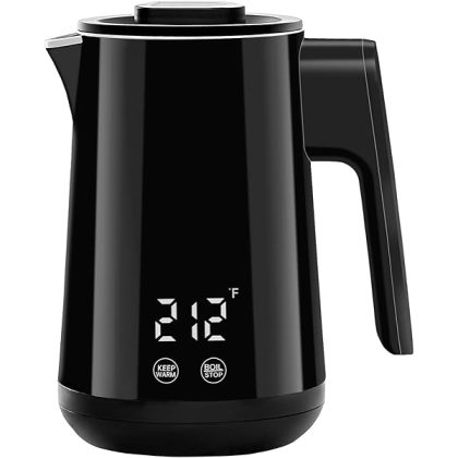 850ml Small Electric Kettle Temperature Control,800W Double Wall Electric Tea Kettle of 304 Stainless Steel,5 Temp Presets,Hot Water Kettle Electric,Auto Shut Off for Tea and Coffee-Black
