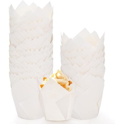 200pcs White Tulip Cupcake Liners for Baking Cups, Premium Parchment paper Tulip Muffin Liners, Greaseproof Cupcake Wrapper for Party, Christmas by