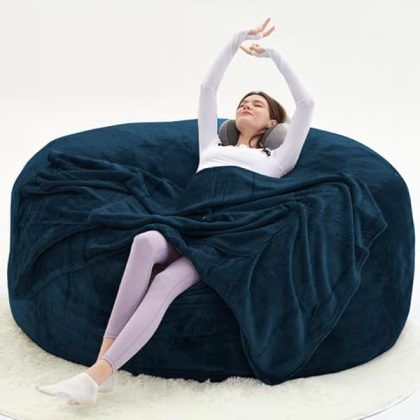 4FT??Bean Bag Chairs for Adults??Bean Bag with Filler Included??Memory Foam Chair??Soft Flannel Washable Cover, Ideal Reading Chair for Bedroom and Dormitory. (Blue, 4 Foot)