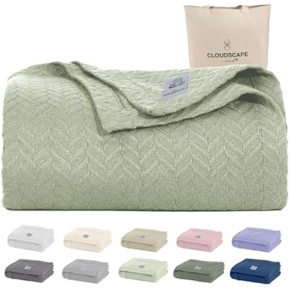 Sponsored Ad - Cloud Scape Linen 100% Cotton Blanket King Size for Bed ?C Lightweight Summer Blanket, Herringbone Weave,fit...