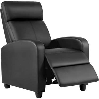 | Recliner Chair | No Massage Function | Leather Black | with Lumbar Support, Adjustable Push Back, Wide Armrests, Footrest & Padded Seat | Easy Assembly | for Living Room, Home Theatre