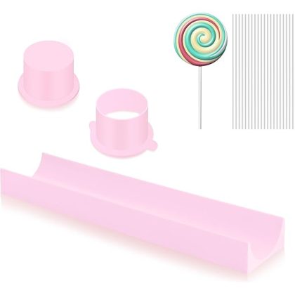 DAOVFOR Round Cake Pop Mold Set with 9 Inch Tray and Sticks, ABS Cake Pop Maker, Circle Cake Pop Cutter and Pusher, Baking Molds Kit for Parties, Wedding,Home Desserts Making - Pink
