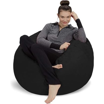 Bean Bag Chair - Plush, Ultra Soft - Memory Foam Bean Bag Chair with Microsuede Cover - Stuffed Foam Filled Furniture and Accessories for Dorm Room 3 Feet - Black