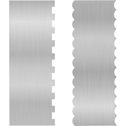 2 Pieces 8.7 Inche Stainless Steel Cake Scraper,Double Sided Patterned Edge Stripe Edge Smoother Decorating,Cake Decorating Comb Cake Scraper