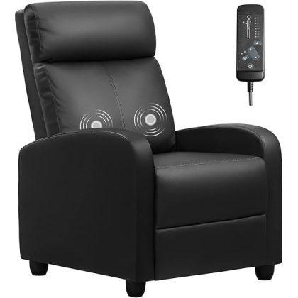 Massage Recliner Chair for Living Room Adjustable PU Leather Reclining Chair Home Theater Seating Modern Winback Single Sofa for Adults with Footrest (Leather, Black)