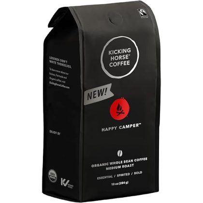 Happy Camper Whole Bean Coffee, 10 Ounce - Certified Organic, Fairtrade, Kosher Coffee