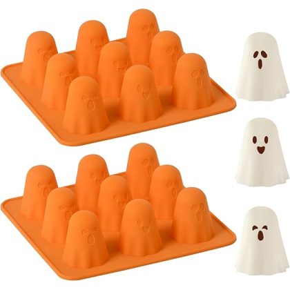 Ghost Silicone Molds 2 Packs Non-Stick 3D Chocolate Molds 9-Cavity Cute Ghost Mold for Jelly Gummy Candy Pudding Ice Cube Resin Cake Halloween Party Decorations