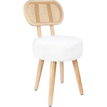 Rattan Vanity Makeup Chair, Small Boho Dining Chair, Kitchen Dining Room Chairs, Mid Century Modern Boucle Chair, White Stylish Upholstered Wood Accent Chair, Cute Sherpa Chair for Living Room, 1 Pc