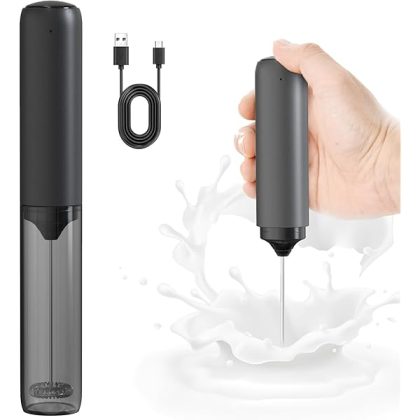 Rechargeable Milk Frother with Cover, Easy to Carry Drink Mixer Handheld, Electric Frother Wand for Coffee, Latte, Cappuccino, Frappe Drink, Hot Chocolate, Black