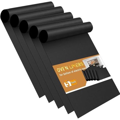 Oven Liners for Bottom of Oven - 5 Pack Large Heavy Duty Mats, 17??x25?? Non-Stick Reusable Liner for Electric, Gas, Toaster Ovens, Grills - Kitchen Accessory to Keep Oven Clean (5, Black)
