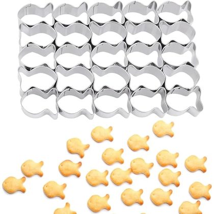 Gold Fish Cracker Cutter,Stainless Steels Small Cookie Cutters,25 Cavity Fish Cookie Cutter,Mini Gold Molds for Crackers,Non-stick Dough