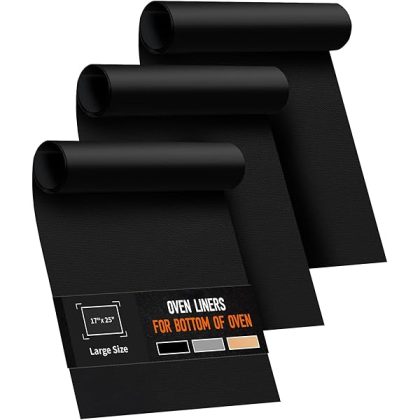 3 Pack Oven Liners for Bottom of Oven, 17x25" Large Heavy Duty Non-Stick Reusable Oven Mat for Electric, Gas, Toaster & Convection Ovens - BPA & PFOA Free, Dishwasher Safe, Kitchen Essentials, Black