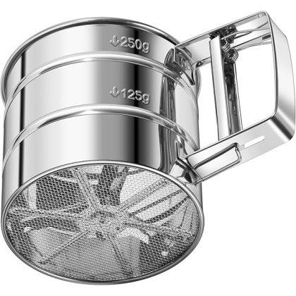 Upgraded 3-Cup Flour Sifter for Baking, 3-in-1 One-Hand Press Flower Sifter, Stainless Steel Baking Sifter Flour with Double-Layer Fine Mesh, Super Smooth Flour Sieve Baker for Quick Sifting