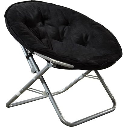 Microsuede Foldable Saucer Chair, Black 27D x 32W x 29.5H in