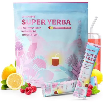 Super Yerba Mate Instant Powder Packets- Raspberry Lemonade Flavor | 30 Servings Clean Energy & Focus Boost | Gut Support, Antioxidants