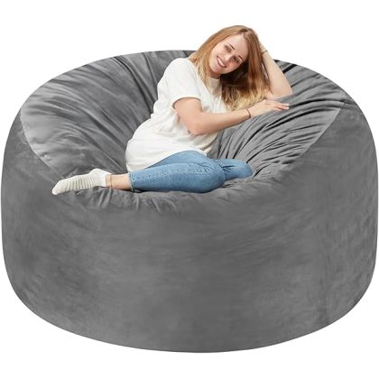 5FT Bean Bag Chair Giant BeanBag with Memory Foam Filled, Comfy Bean Bag Chairs for Adults, Adult Bean Bag Chair with Dutch Velvet Cover for Living Room Bedroom-Grey