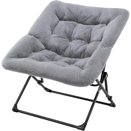 Comfy Chair for Adults, Soft Faux Fur Folding Lounge for Bedroom Living Room Dorm Rooms Flexible Reading Chair for Teens Kids, X-Large Foldable (Faux Fur-Grey)