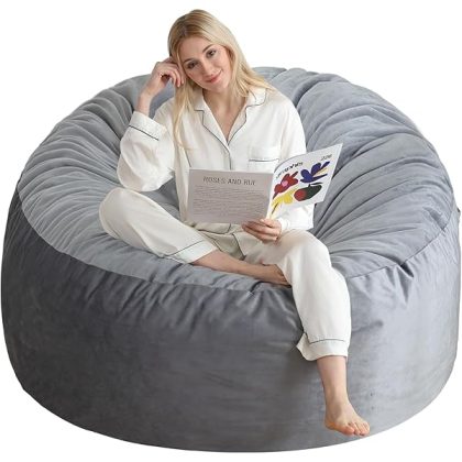 3 Ft Bean Bag Chair, Memory Foam Bean Bag Chairs for Adults with Filling, Round Bean Bag Sofa with Filler Included, Beanbags with Soft Dutch Velvet Fabric,3 Foot, Dark Grey