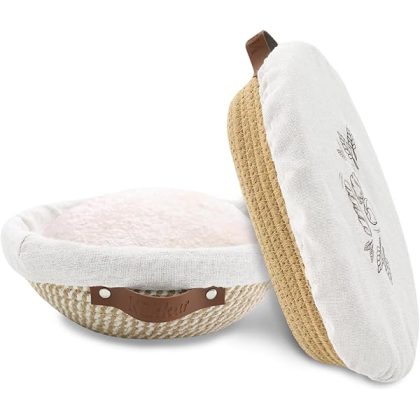 Banneton Bread Proofing Basket Set of 2, 9 10 11 inches Round & Oval Cotton Rope Sourdough Bread Baking Supplies Proofing Bowls with Liners & Covers Gifts for Bakers Women Wife Mom