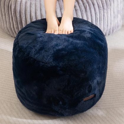 Pouf Stuffed Ottoman Round Modern Foam Filled Foot Rest Chair Decorative Poufs 20 x 15 Inches Fluffy Boho Comfy Stool for Living Room, Navy Blue