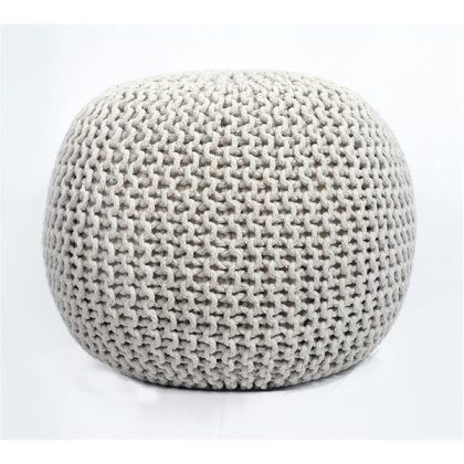 Round Pouf Ottoman Hand Knitted 100% Cotton Pouf Foot Stool - Knitted Bean Bag - Floor Chair for Living Room Bedroom - Foot Rest for Couch (20 Diameter x 14 Height) - Natural