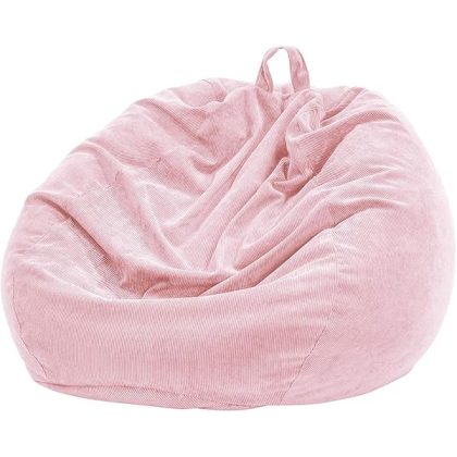 Bean Bag Chair Cover (No Filler) for Kids and Adults,Beanbag Stuffed Animal Storage Without Filling Plush Toys Holder and Organizer Soft Premium Corduroy 200L (Pink)