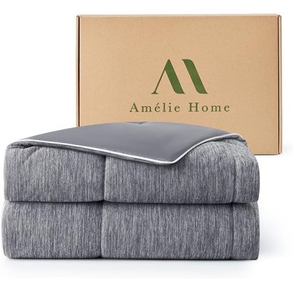 Am??lie Home Cooling Comforter Queen Size, Reversible Lightweight Cooling Blanket for Hot Sleepers, Q-Max 0.43 Summer Breathable Cooling Quilt for Night Sweats, 90" x 90", Heather Charcoal Grey