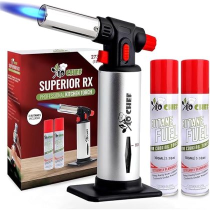 Kitchen Torch with Butane Included ?C Refillable butane torch Lighter with Safety Lock & Adjustable Flame, Culinary Blow Torch for Cooking, BBQ, Creme Brulee, DIY and Soldering 2 Cans Included
