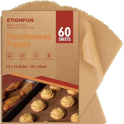 60Pcs Unbleached Parchment Paper Sheets for Baking. 12x16 Inches Parchment Paper, Precut Baking Paper Sheets, Parchment Sheets for Air Fryer, Grilling, Steaming.