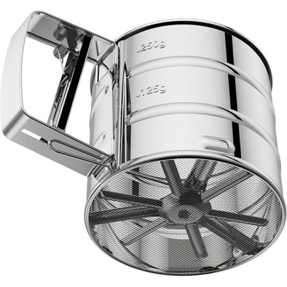 Flour Sifter 3 Cup for Baking, Crank Sifter with Professional Fine Mesh Baking Sifter Flour, One Hand Press Stainless Steel Flower Sifter, Excellent Flour Sieve Baker Dusting for Quick Sifting