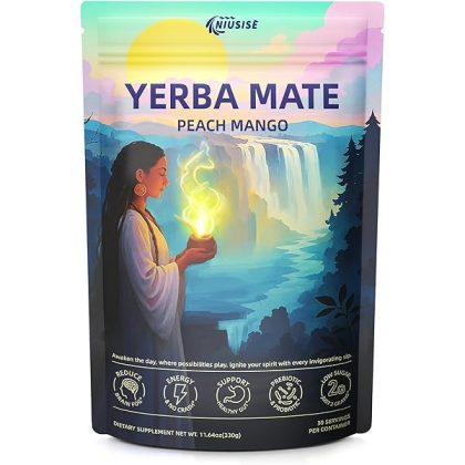 Yerba Mate Instant Tea Powder, Super Yerba MateTea for Natural Energy & Gut Health, Reduce Brain Fog, Low Sugar Yerba Mate Tea with Prebiotics and Probiotics, Peach Mango 30 Servings