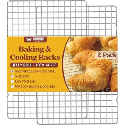 Cooling Rack for Baking and Cooking - 10" x 14.75" Stainless Steel Wire Rack - Heavy Duty Cooling Rack for Oven- Perfect for Jelly Roll Sheet & Cookie Pan, Roasting, Dishwasher Safe(2 Pack)