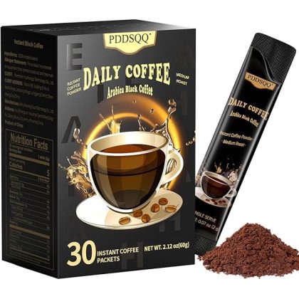 Instant Coffee Packets, Organic Medium Roast Arabica Coffee Beans, Sugar Free Hot or Iced Black Coffee Bulk 30 Count Single Serve (2oz / 60g)