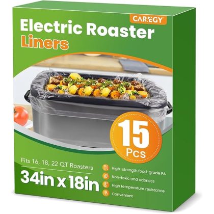 Electric Roaster Liners 34 x 18 Inch 15 Counts Disposable Roaster Liners Fits 16, 18, 22 Quarts Roasters, Roasting Oven Liners Cooking Bags for Immediate Cleanup