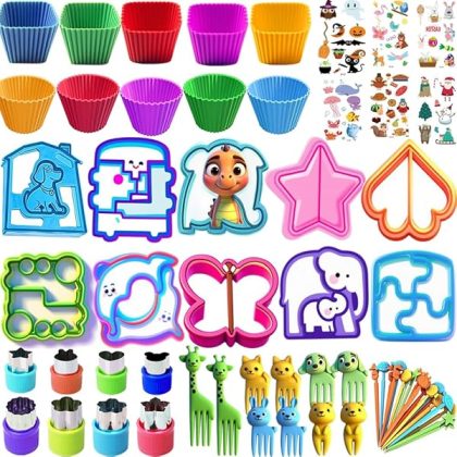 Sandwich Bread Cutters Vegetable Shapes for Lunch Bento Box Accessories Kit Includes Fruit Cutter, Animal Food Picks, Cookie Cutters, Fun Stickers, Easy to Use